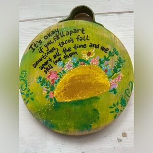 Hand-Painted Green and Yellow Taco Art